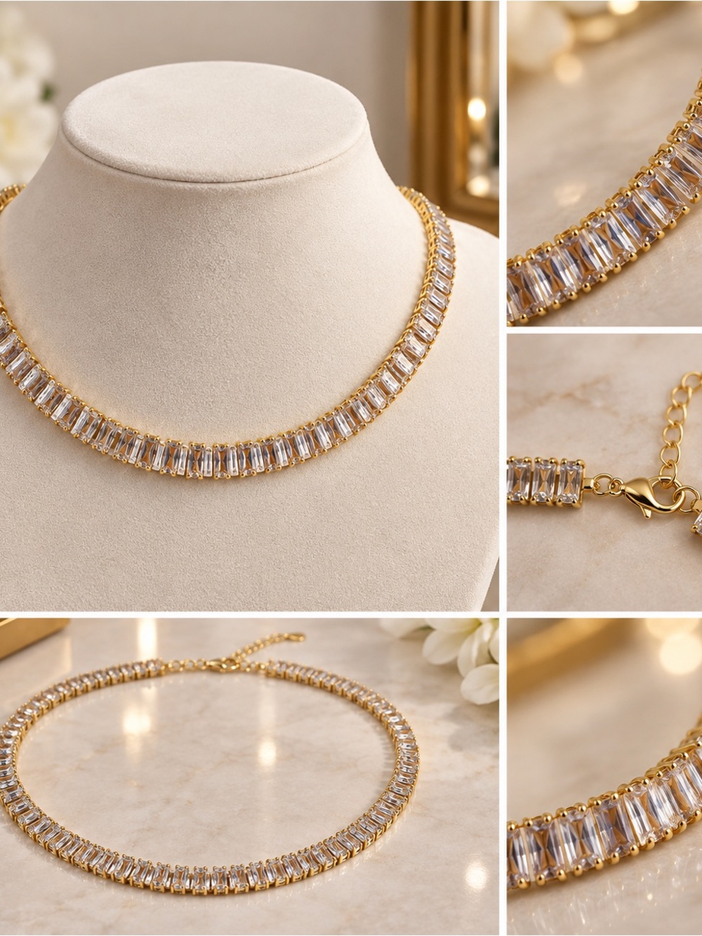 Gold Crystal Baguette Choker Necklace - Women Jewelry